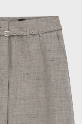 Pantalon Regular Fit en laine m&eacute;lang&eacute;e, Beige &agrave; motif