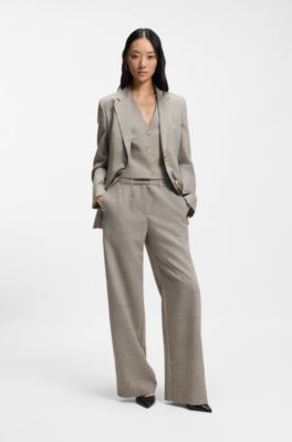 Regular-fit trousers in a wool blend, Beige Patterned
