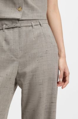 Regular-fit trousers in a wool blend, Beige Patterned