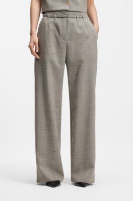 Regular-fit trousers in a wool blend, Beige Patterned
