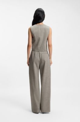 Regular-fit trousers in a wool blend, Beige Patterned