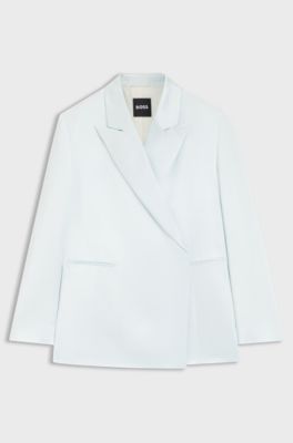 Blazer relaxed fit in satin con chiusura nascosta, Celeste