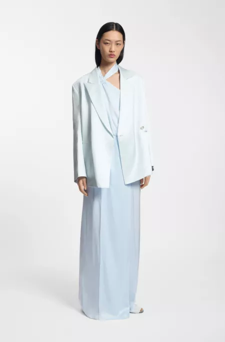 Relaxed-fit blazer in sateen with concealed closure