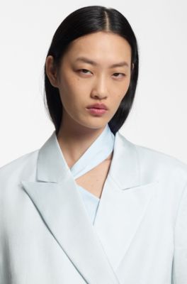 Relaxed-Fit Blazer aus Satin mit verdecktem Verschluss, Hellblau