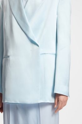 Blazer relaxed fit in satin con chiusura nascosta, Celeste