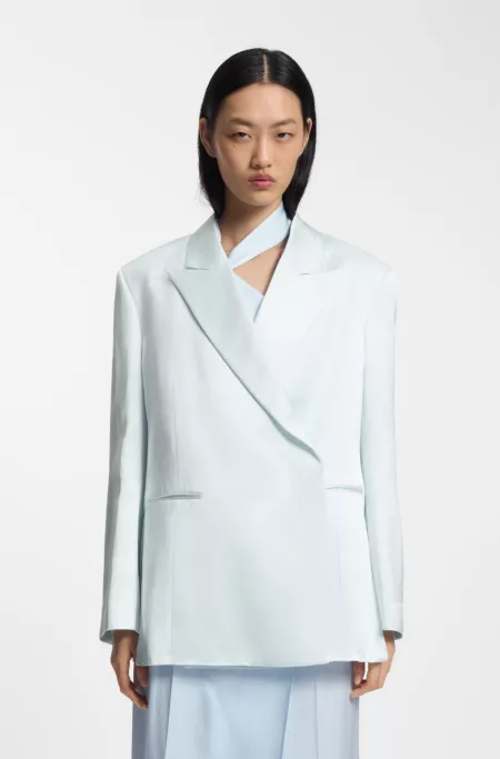 Relaxed-fit blazer in sateen with concealed closure