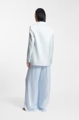 Relaxed-fit blazer in sateen with concealed closure, Light Blue