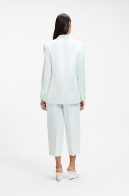 Relaxed-fit blazer in sateen with concealed closure, Light Blue