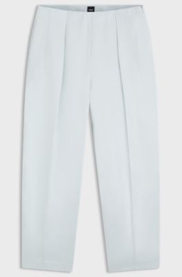 Pantaloni relaxed fit in satin con pieghe sulla parte anteriore, Celeste