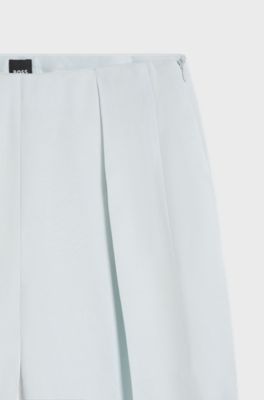Pantaloni relaxed fit in satin con pieghe sulla parte anteriore, Celeste