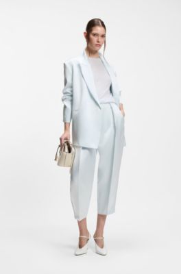 Relaxed-fit broek van satinet met plooien aan de voorkant, Lichtblauw