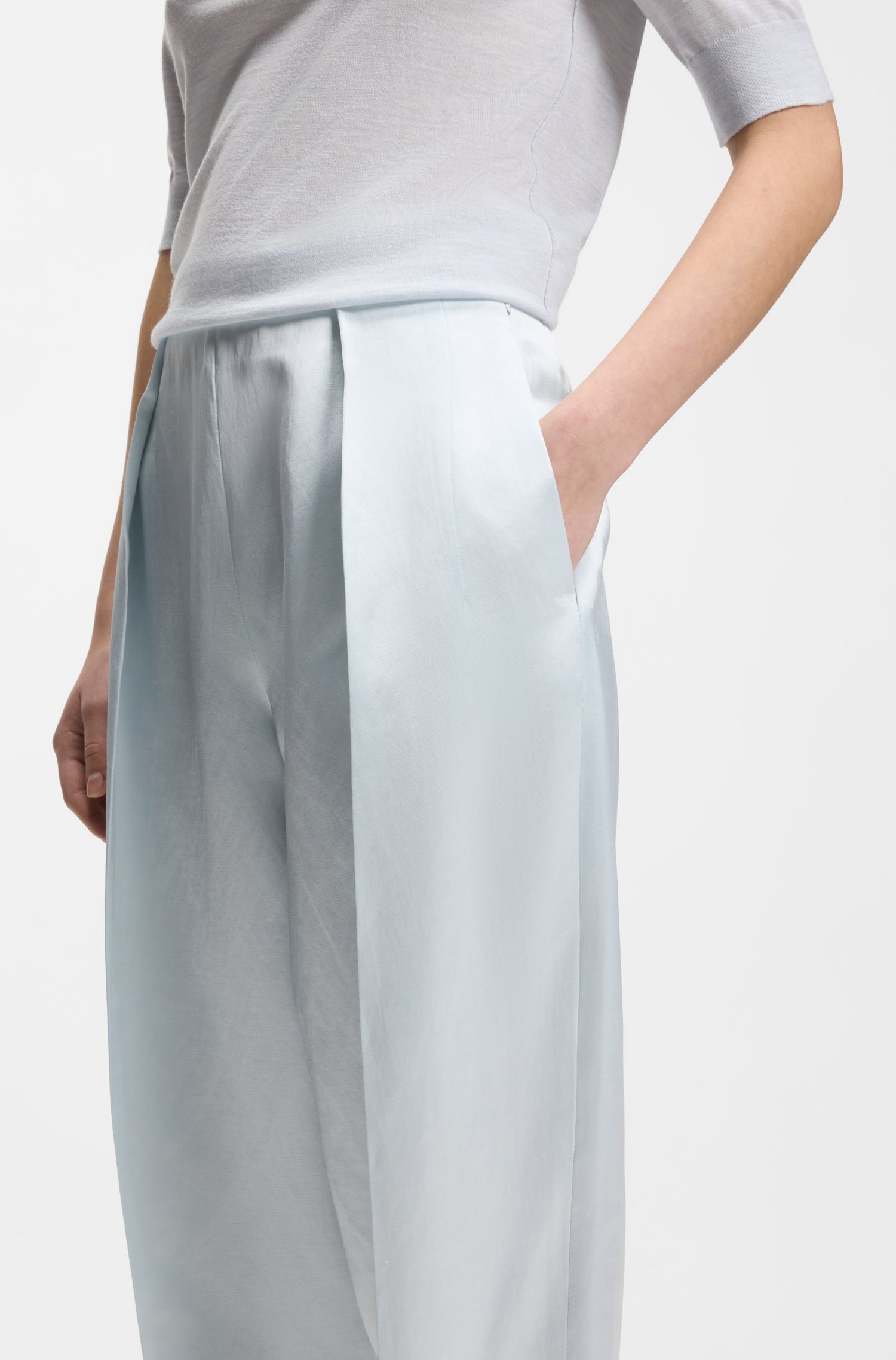 Boss Relaxed-fit trousers in sateen with front pleats byxor dam – bild 3