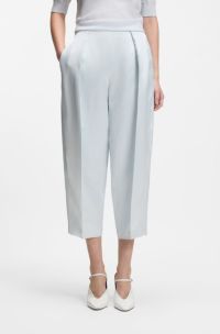 Relaxed-fit trousers in sateen with front pleats, Light Blue