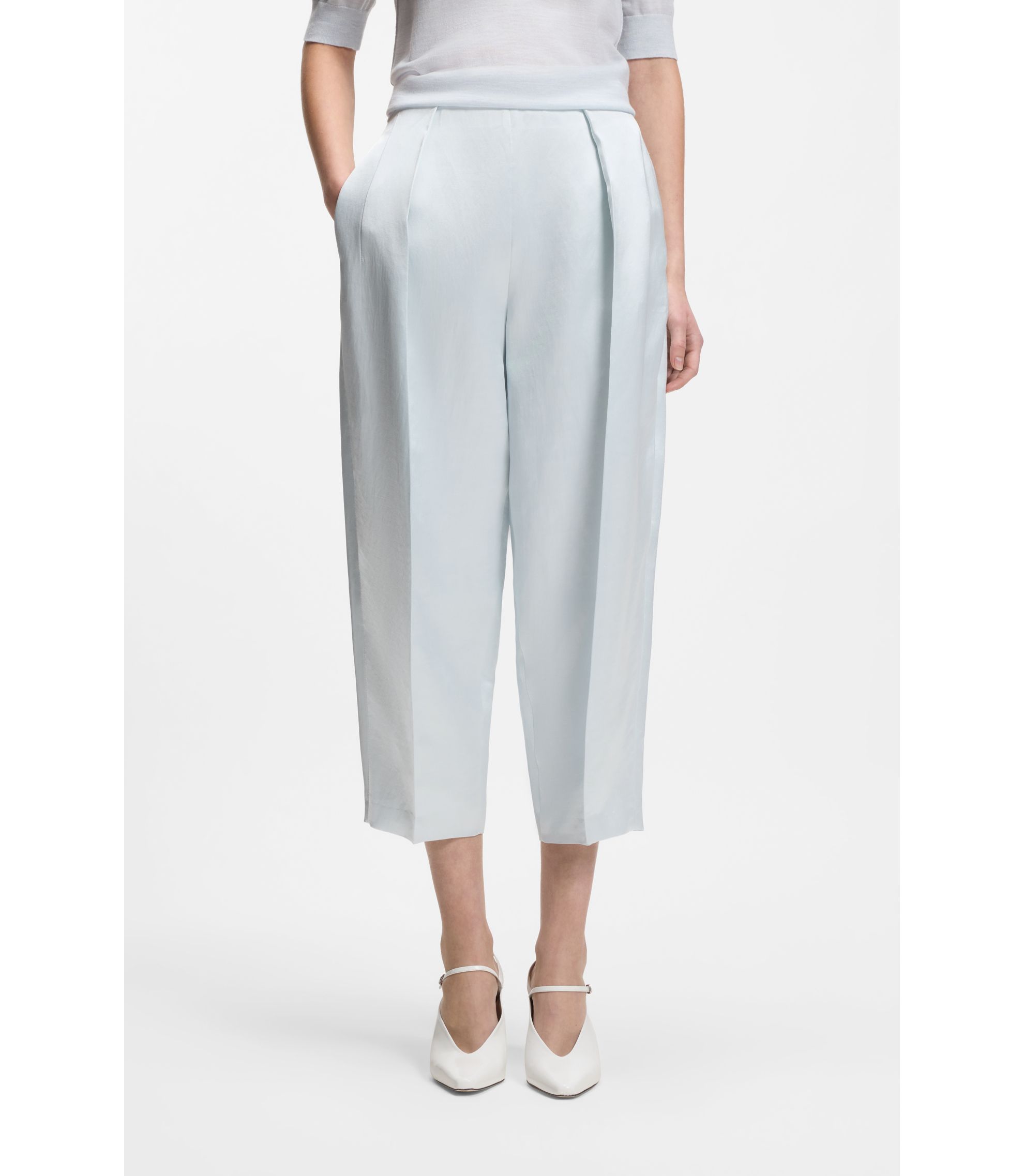 Relaxed-Fit Hose aus Satin mit Bundfalten auf der Vorderseite