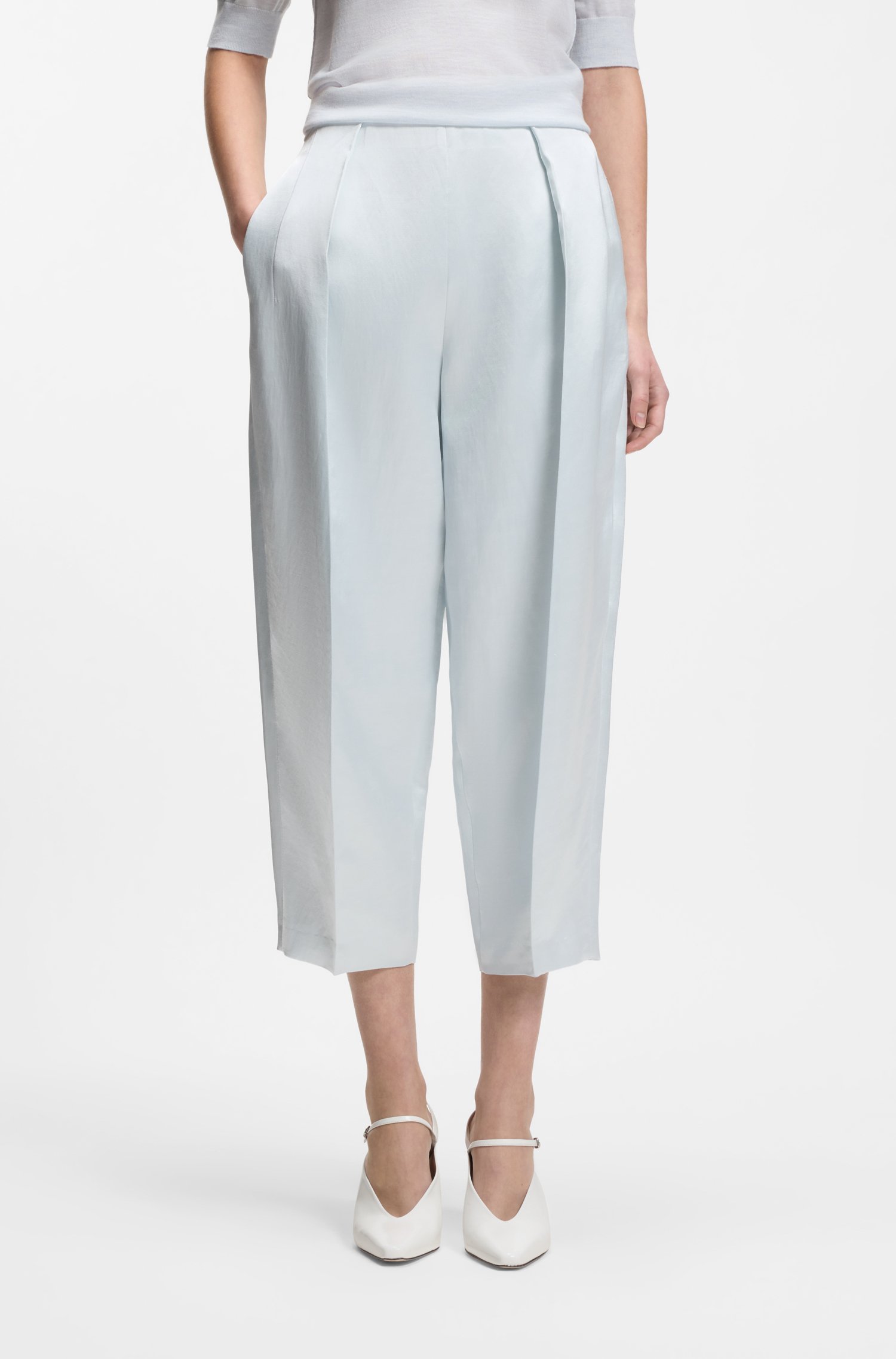 Boss Relaxed-fit trousers in sateen with front pleats byxor dam