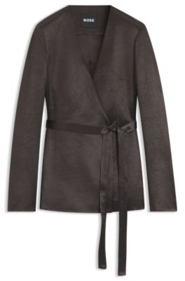 Slim-fit blazer in lustrous twill, Dark Brown