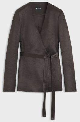 Blazer slim fit in twill lucente, Marrone scuro