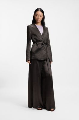 Slim-fit blazer in lustrous twill, Dark Brown