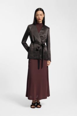Blazer slim fit in twill lucente, Marrone scuro