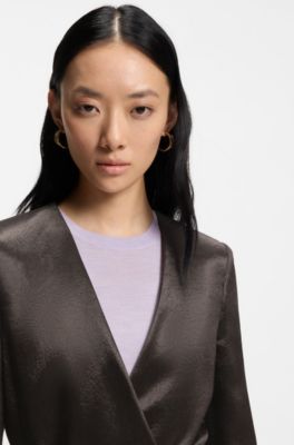 Slim-fit blazer in lustrous twill, Dark Brown