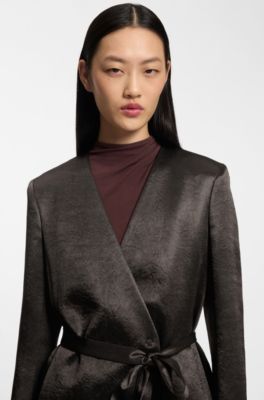 Slim-fit blazer in lustrous twill, Dark Brown