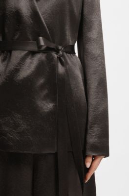 Slim-fit blazer in lustrous twill, Dark Brown