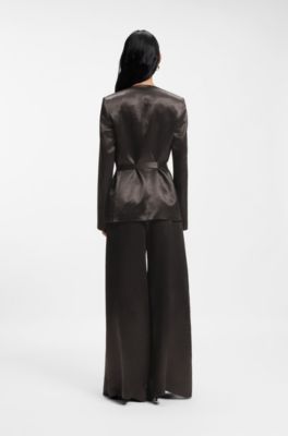 Slim-fit blazer in lustrous twill, Dark Brown