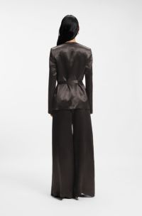 Slim-fit blazer in lustrous twill, Dark Brown
