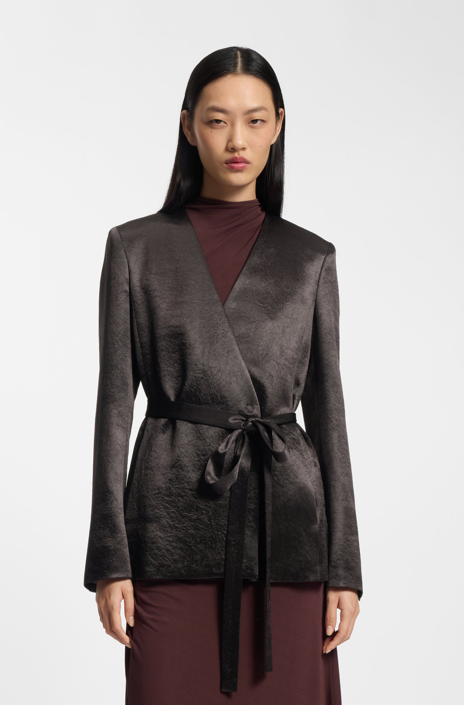 Boss Slim-fit blazer in lustrous twill dam