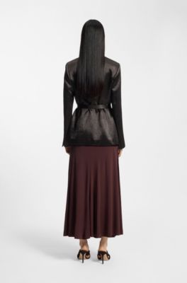 Slim-fit blazer in lustrous twill, Dark Brown