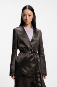 Blazer Slim Fit en twill brillant, Marron fonc&eacute;