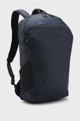 Faux-leather backpack with reflective details, Dark Blue