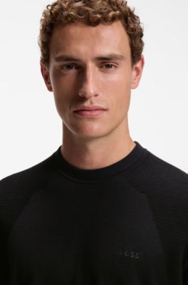 Thermo-regulating short-sleeved sweater with tonal logo, Black