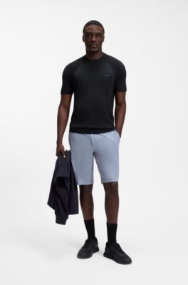 Thermo-regulating short-sleeved sweater with tonal logo, Dark Blue