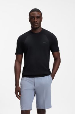 Thermo-regulating short-sleeved sweater with tonal logo, Dark Blue