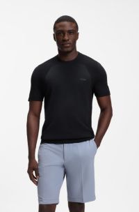 Thermo-regulating short-sleeved sweater with tonal logo, Dark Blue