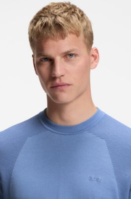 Thermo-regulating short-sleeved sweater with tonal logo, Light Blue