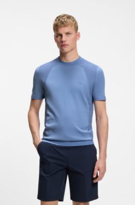 Thermo-regulating short-sleeved sweater with tonal logo, Light Blue