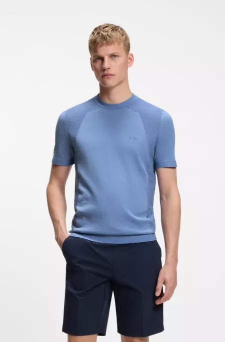 Thermo-regulating short-sleeved sweater with tonal logo
