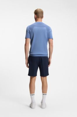 Thermo-regulating short-sleeved sweater with tonal logo, Light Blue