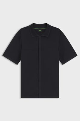 Zip-through polo sweater in a textured fabric, Dark Blue
