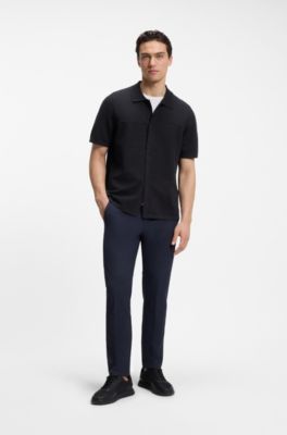 Zip-through polo sweater in a textured fabric, Dark Blue