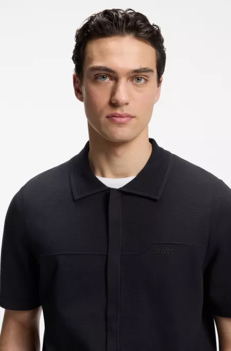 Zip-through polo sweater in a textured fabric