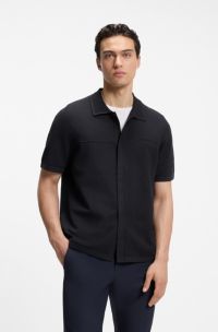 Zip-through polo sweater in a textured fabric, Dark Blue