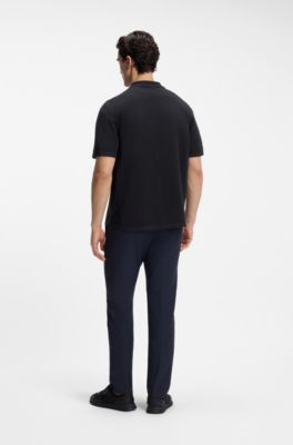 Zip-through polo sweater in a textured fabric, Dark Blue