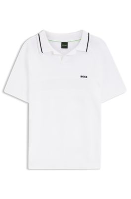 Cotton polo sweater with Johnny collar, White