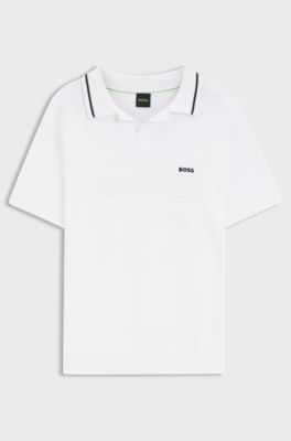 Cotton polo sweater with Johnny collar, White