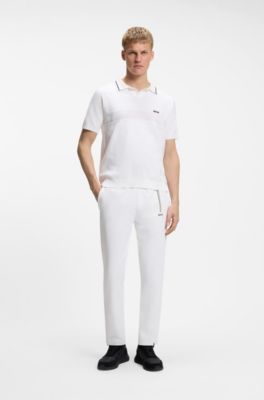 Cotton polo sweater with Johnny collar, White