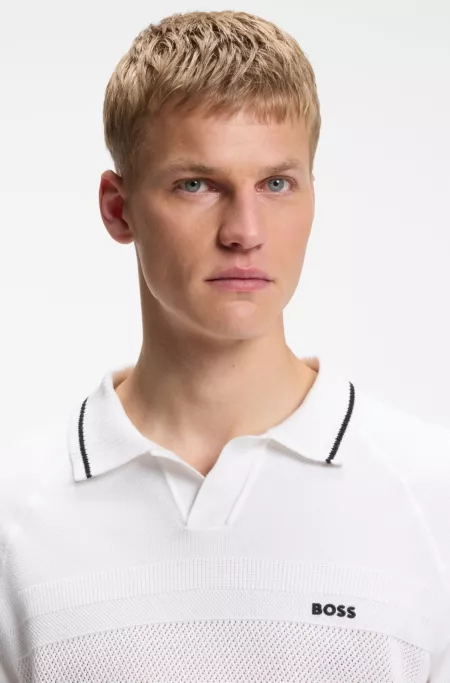 Kurzärmeliger Polo-Pullover aus Baumwolle mit Johnny-Kragen