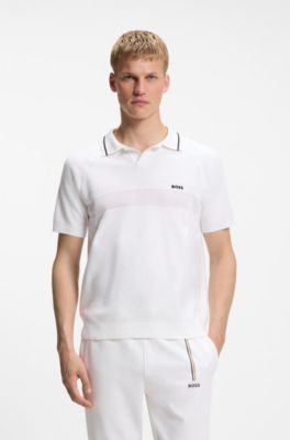 Cotton polo sweater with Johnny collar, White